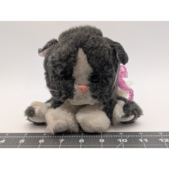 Tyco Kitty Kitty Kittens Gray Plush Purple Bow Purrs READ Stuffed Animal Toy - Picture 1 of 10